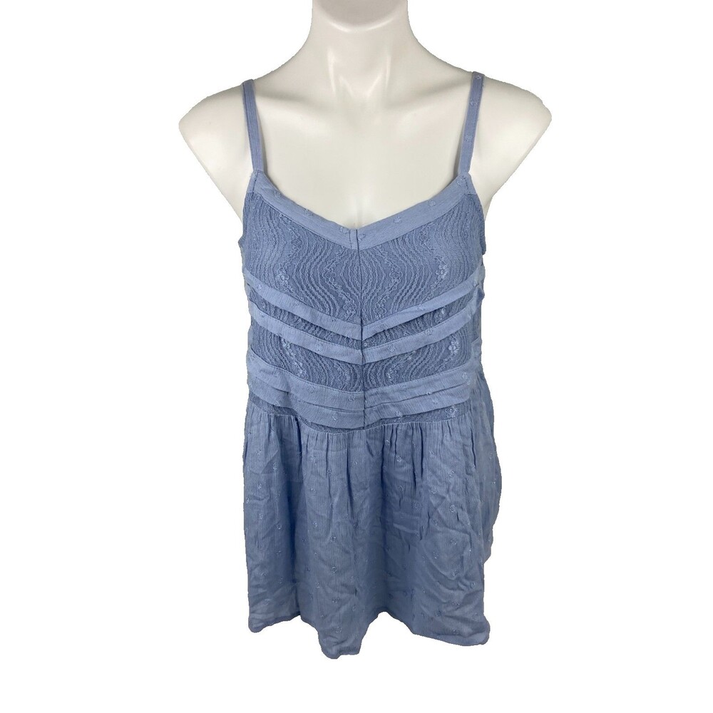 GiGiO Women Medium Blue Babydoll Top Semi Sheer Ribbed Strappy NWT